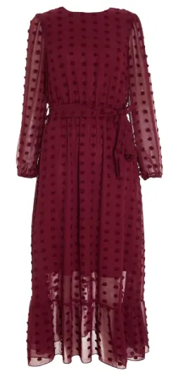 Wine Sleeved Midaxi Dress