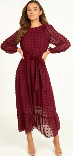 Wine Sleeved Midaxi Dress