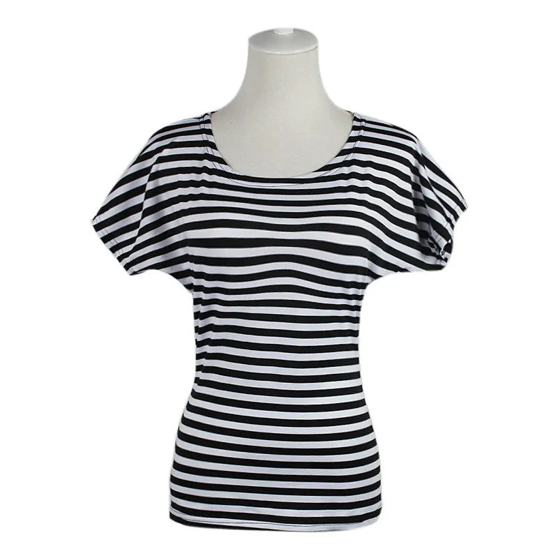 Women Backless Heart Roupas Feminina Striped Short Sleeve Vetement s