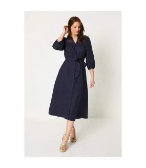 Womens/ladies lace yoke belt midi dress navy Principles