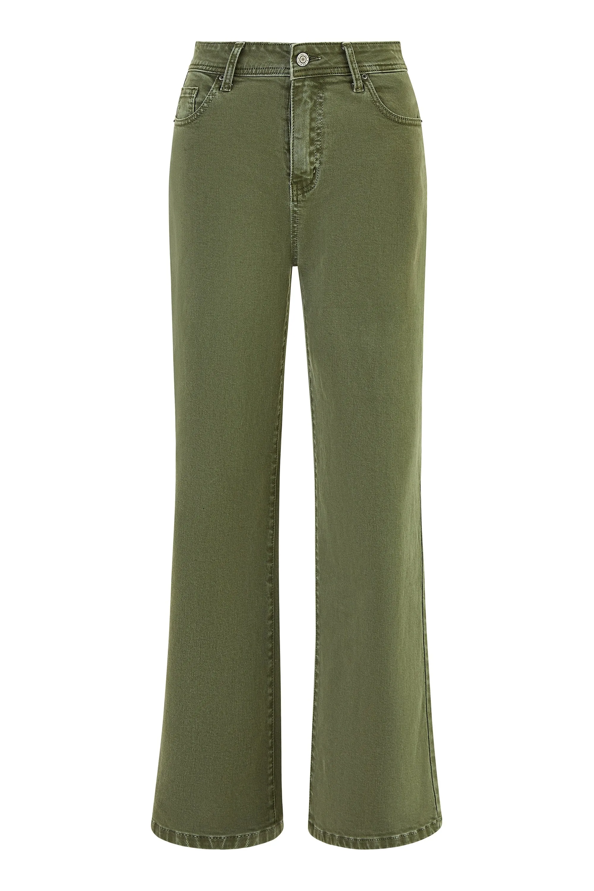 Yumi Green Stretch Canvas Wide Leg High Waist Jeans